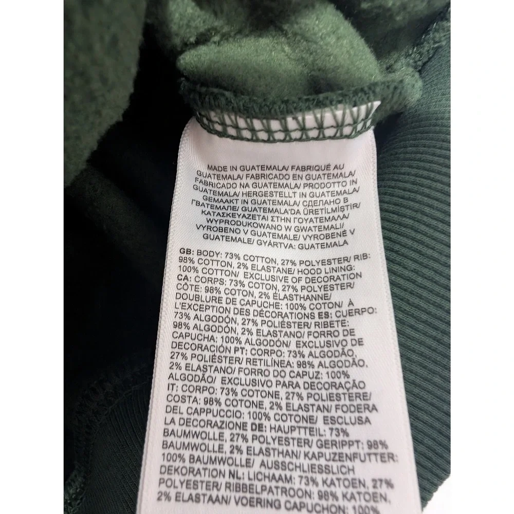 North Face Mens Med Forest Green Leaves Logo Gorpcore Cabin Hoodie Sweatshirt